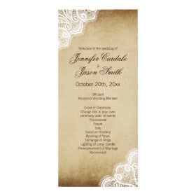 Rustic Country Lace Edge Vertical Wedding Programs Full Color Rack Card