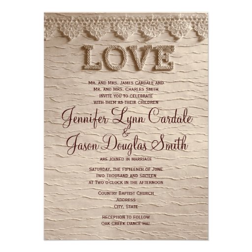 Rustic Country Lace LOVE Wedding Invitations