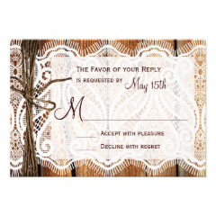 Rustic Country Lace Twine Wood Wedding RSVP Invitation