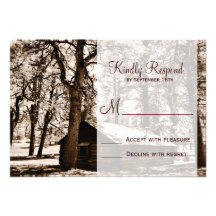 Rustic Country Log Cabin Pine Wedding RSVP Cards