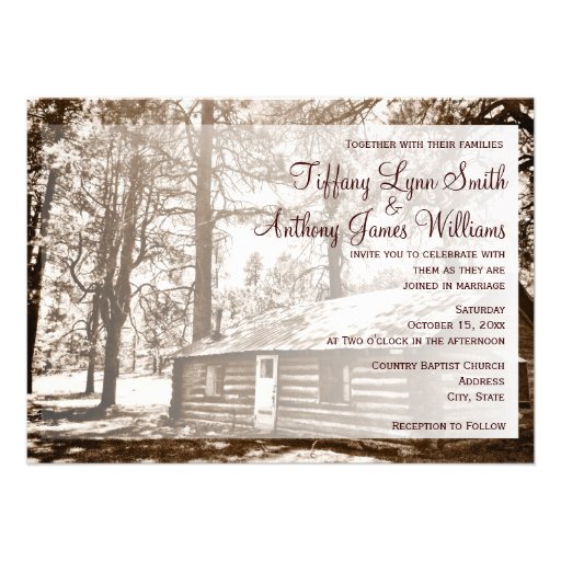 Rustic Country Log Cabin Sepia Wedding Invitations