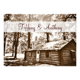 Rustic Country Log Cabin Sepia Wedding Invitations Announcement