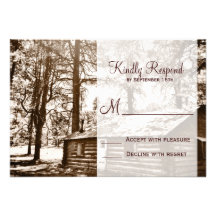 Rustic Country Log Cabin Sepia Wedding RSVP Cards