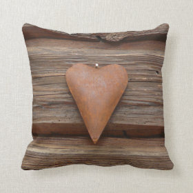 Rustic Country Log Cabin Wood Heart Throw Pillow