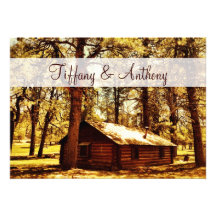 Rustic Country Log Cabin Woods Wedding Invitations