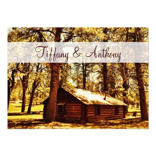Rustic Country Log Cabin Woods Wedding Invitations