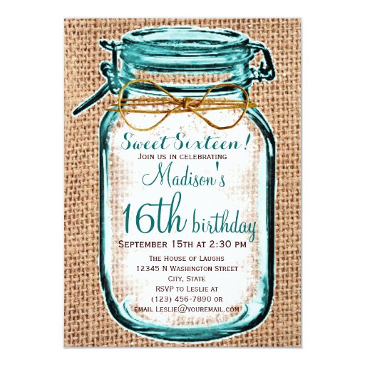 Rustic Country Mason Jar Birthday Invitation 4.5" X 6.25" Invitation Card (front side)