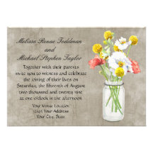 Rustic Country Mason Jar Bouquet Crackle Swirls Invitation