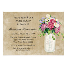 Rustic Country Mason Jar Bouquet Crackle Swirls Announcement