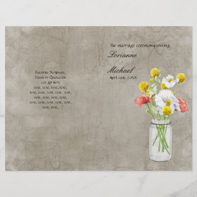 Rustic Country Mason Jar Bouquet Wedding Program
