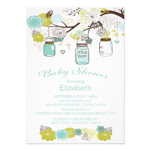 Rustic Country Mason Jar Boys Baby Shower Card (front side)