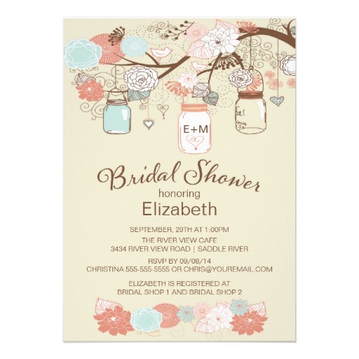 Rustic Country Mason Jar Bridal Shower Personalized Invites