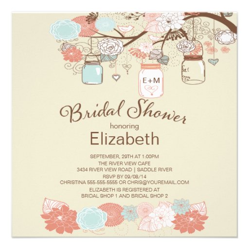 Rustic Country Mason Jar Bridal Shower Invitations