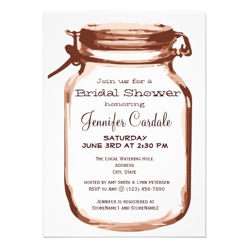 Rustic Country Mason Jar Bridal Shower Invitations Custom Invitations