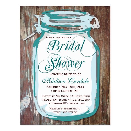 Rustic Country Mason Jar Bridal Shower Postcards Zazzle