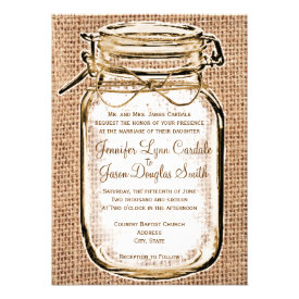 Rustic Country Mason Jar Burlap Wedding Invitation Invitations