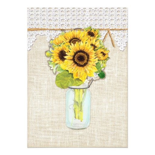 Rustic Country Mason Jar Flowers - Sunflower Lace Cards