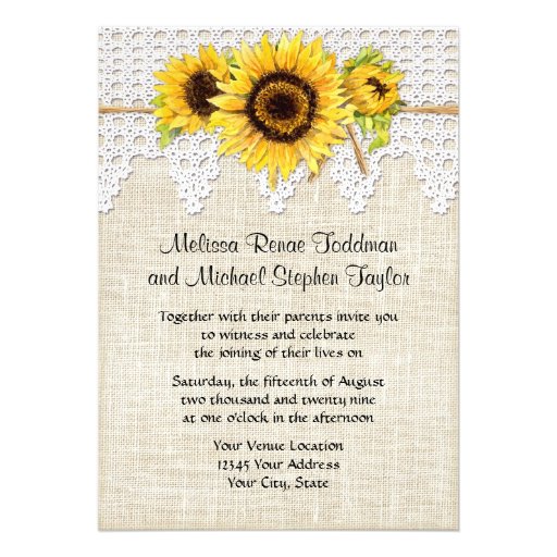 Rustic Country Mason Jar Flowers - Sunflower Lace Cards