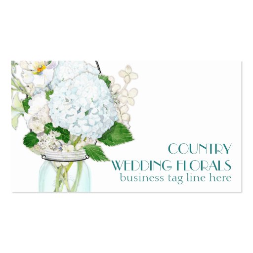 Rustic Country Mason Jar Flowers White Hydrangeas Business Card