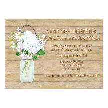 Rustic Country Mason Jar Flowers White Hydrangeas Custom Invitation