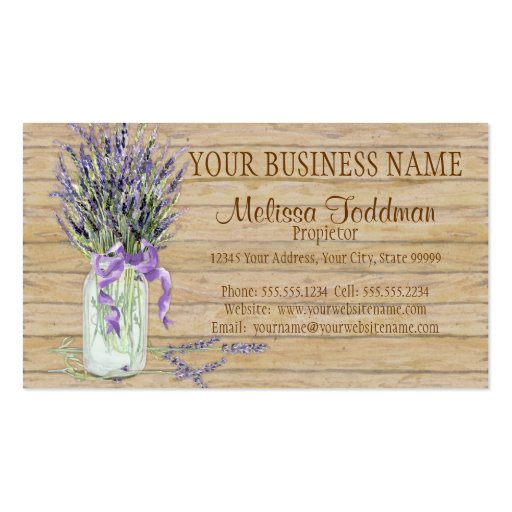 Rustic Country Mason Jar French Lavender Bouquet Business Cards (front side)