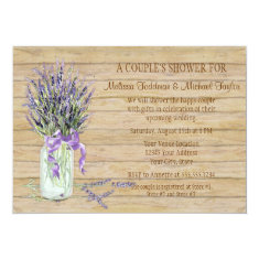 Rustic Country Mason Jar French Lavender Bouquet Custom Invitation