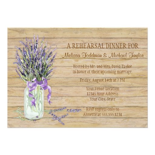Rustic Country Mason Jar French Lavender Bouquet Invites (front side)