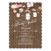 Rustic Country Mason Jar Girls Baby Shower Card