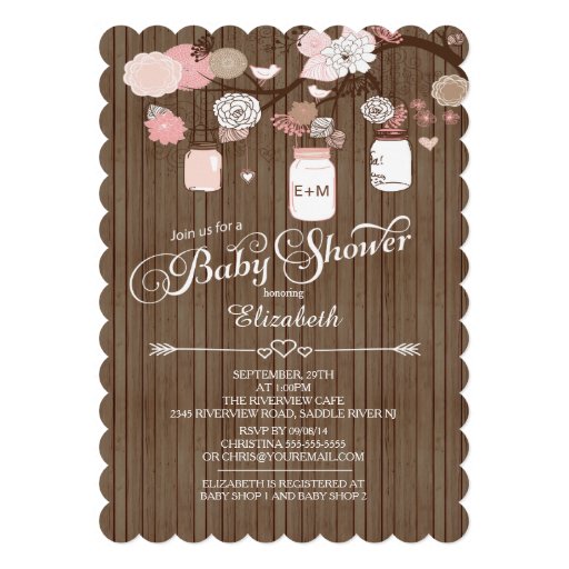 Rustic Country Mason Jar Girls Baby Shower Personalized Announcement