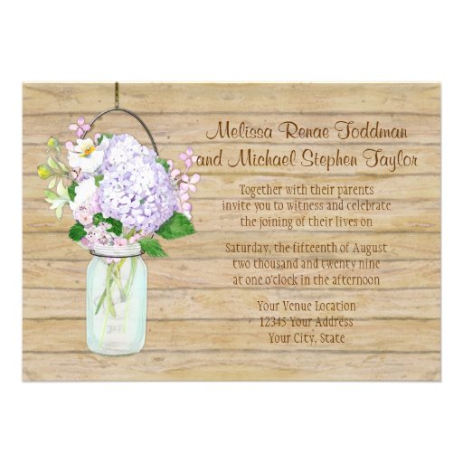 Rustic Country Mason Jar Lavender Floral Hydrangea Personalized Announcement