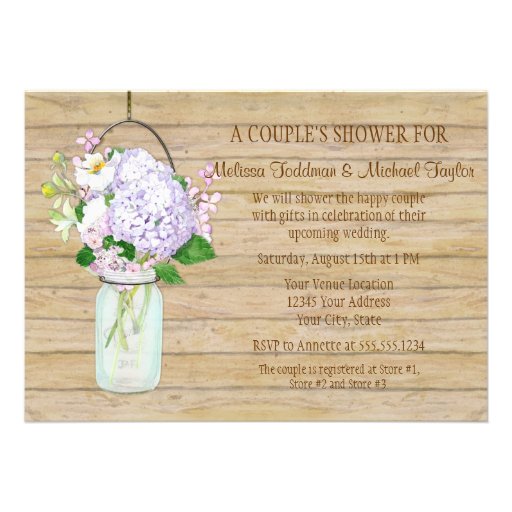 Rustic Country Mason Jar Lavender Floral Hydrangea Invite
