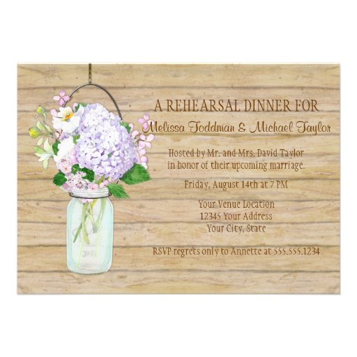 Rustic Country Mason Jar Lavender Floral Hydrangea Custom Invites