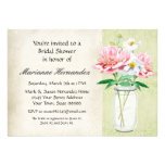 Rustic Country Mason Jar Peony Poppy Bouquet Pink Personalized Invites