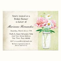 Rustic Country Mason Jar Peony Poppy Bouquet Pink invitations