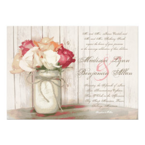 Rustic Country Mason Jar Roses Wedding Invitations