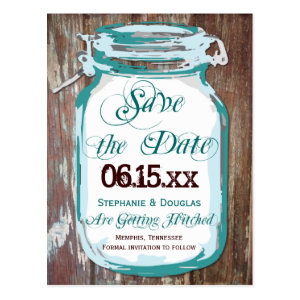 Rustic Country Mason Jar Save the Date Postcards