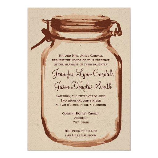 Rustic Country Mason Jar Wedding Invitations