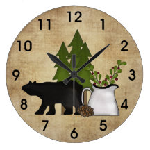 Rustic Country Mountain Bear Wall Clock