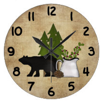Rustic Country Mountain Bear Wall Clock