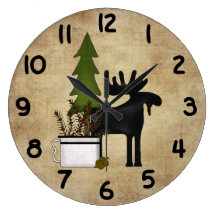 Rustic Country Mountain Moose Wall Clock