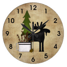 Rustic Country Mountain Moose Wall Clock