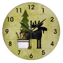 Rustic Country Mountain Moose Wall Clock