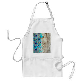 Rustic Country Old Barn Wood Teal Blue Flowers Apron