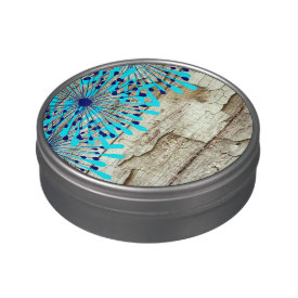 Rustic Country Old Barn Wood Teal Blue Flowers Jelly Belly Tin