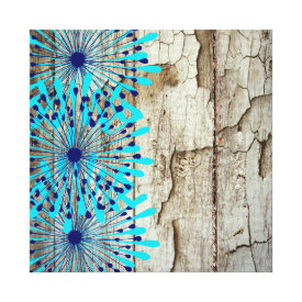 Rustic Country Old Barn Wood Teal Blue Flowers Stretched Canvas Prints