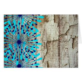 Rustic Country Old Barn Wood Teal Blue Flowers Greeting Cards