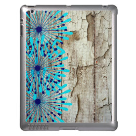 Rustic Country Old Barn Wood Teal Blue Flowers iPad Case