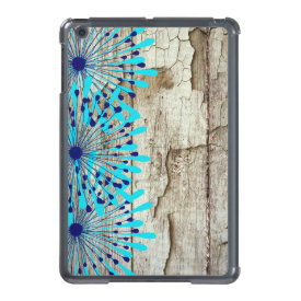 Rustic Country Old Barn Wood Teal Blue Flowers iPad Mini Cases