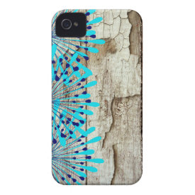 Rustic Country Old Barn Wood Teal Blue Flowers iPhone 4 Cover