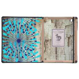 Rustic Country Old Barn Wood Teal Blue Flowers iPad Folio Case